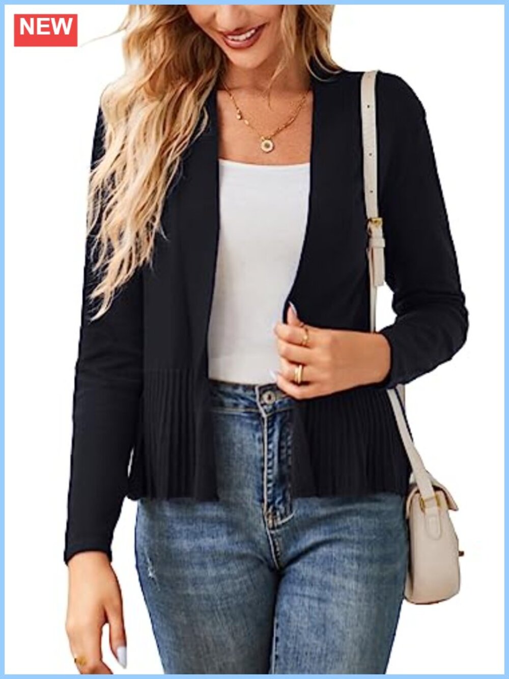 Women's Peplum Cardigan Lightweight Sweater Open Front Cropped